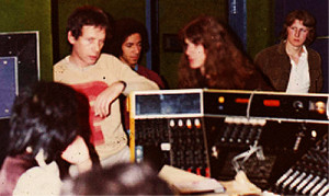 Lea Nixon at Abbey Road Studios, with Eric Holland-producer, Herbie Flowers-bass, Barry de Souza-Drums, Peter Ridley-Piano